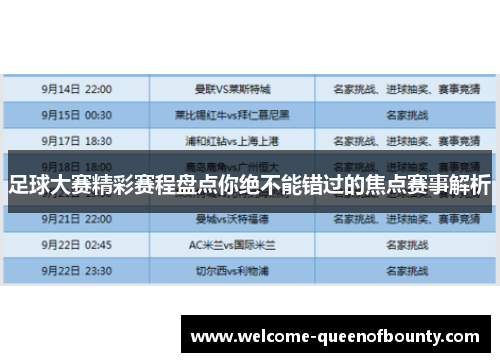 足球大赛精彩赛程盘点你绝不能错过的焦点赛事解析